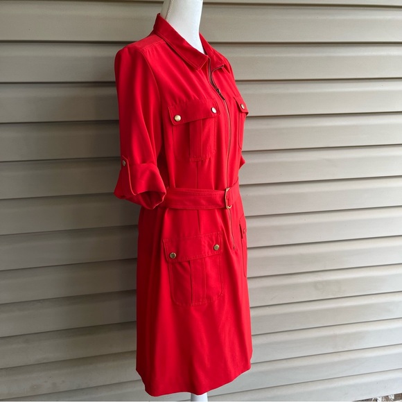 •Sheragano• Tomato Red Zip Front Shirt Dress - Size 12 - Picture 5 of 10